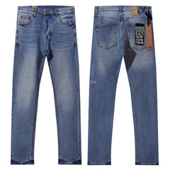 Ksubi Style Cross Embroidered Slim Fit Jeans - Vintage Washed Mid Blue Denim