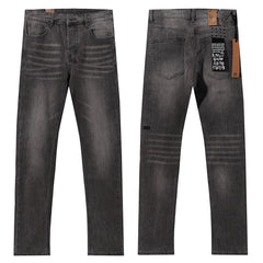 Ksubi Style Cross Embroidered Slim Fit Jeans - Vintage Washed Grey Black Denim
