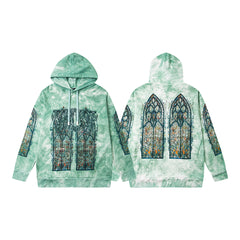 WHO DECIDES WAR TIE‑DYE STAINED‑GLASS PULLOVER HOODIE MINT GREEN