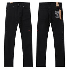 Ksubi Style Red Cross Embroidered Slim Fit Jeans - Jet Black Stretch Denim