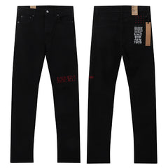 Ksubi Style Red Outlined Logo Slim Fit Jeans - Jet Black Stretch Denim