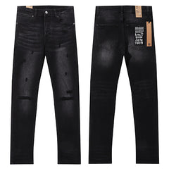 Ksubi Style Distressed Ripped Slim Fit Jeans - Washed Black Denim