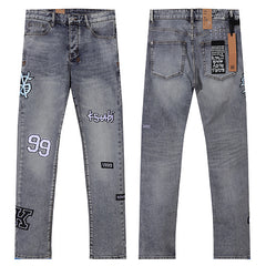 Ksubi Style Multi-Patch Slim Fit Jeans - Vintage Washed Grey Denim