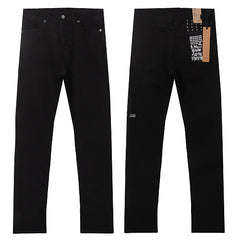 Ksubi Style Classic Cross Embroidered Slim Fit Jeans - Jet Black Stretch Denim