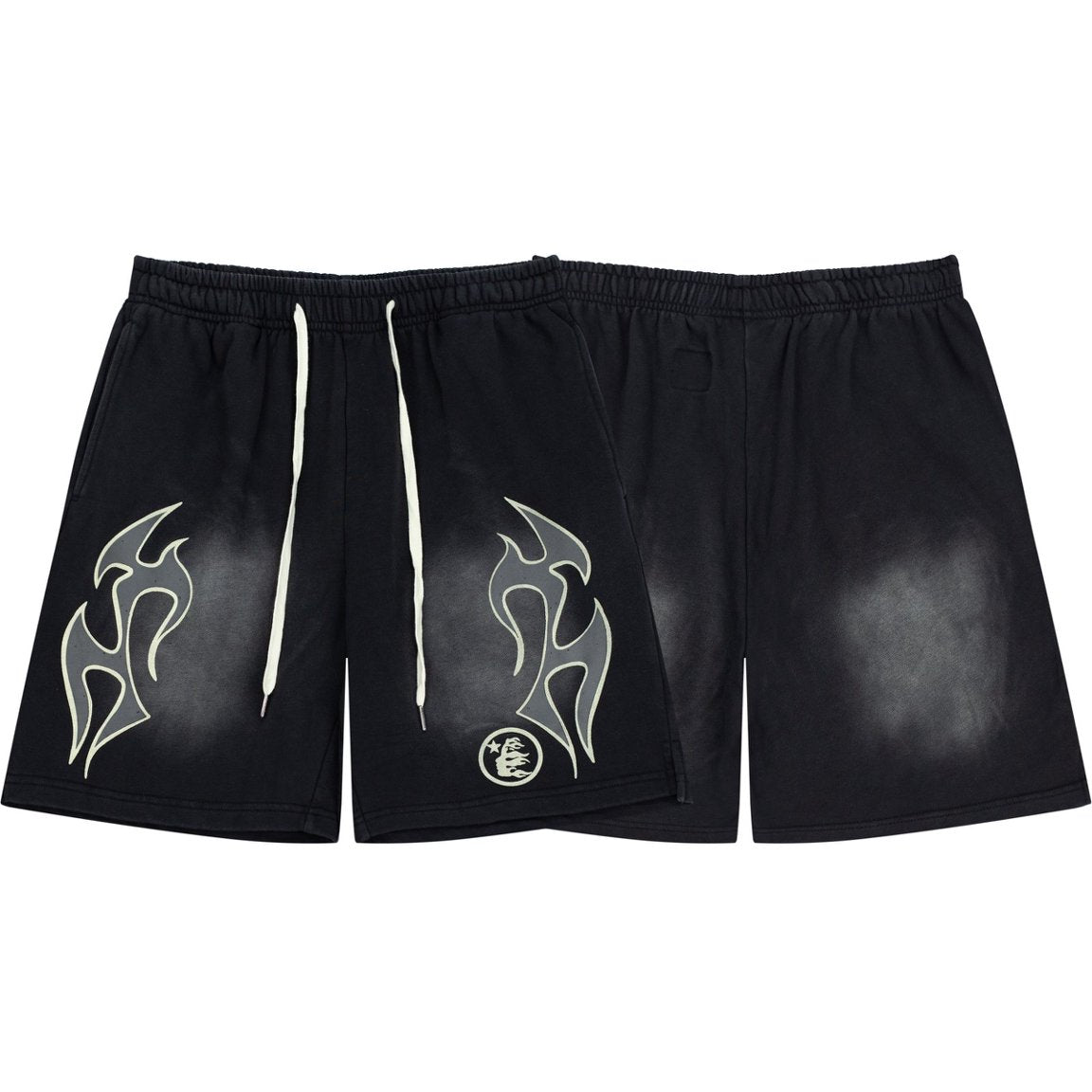 Black Tribal Flame Graphic Casual Shorts - Drawstring Streetwear Shorts