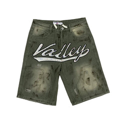 Vale Forever Sage Green Vintage Graffiti Denim Shorts