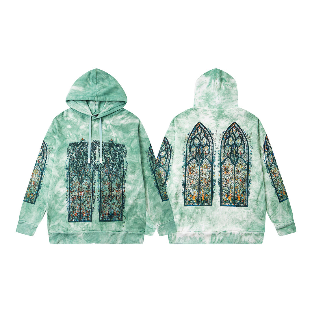 WHO DECIDES WAR TIE‑DYE STAINED‑GLASS PULLOVER HOODIE MINT GREEN