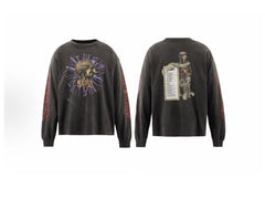 Saint Michael Anatomy Skeleton Vintage Washed Black Long Sleeve Tee