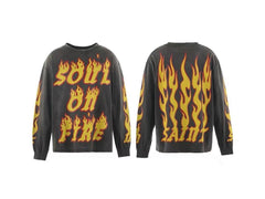 Saint Mx6 Soul On Fire Flame Vintage Washed Black Long Sleeve Tee