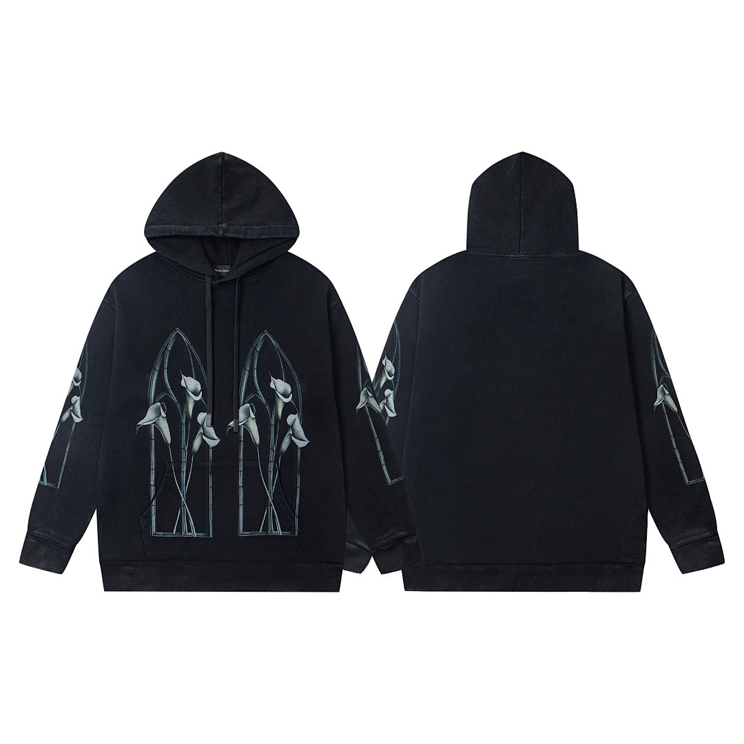 WHO DECIDES WAR LILY CATHEDRAL PULLOVER HOODIE WASHED BLACK