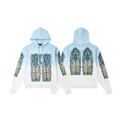 WHO DECIDES WAR OMBRÉ STAINED‑GLASS PULLOVER HOODIE LIGHT BLUE GRADIENT