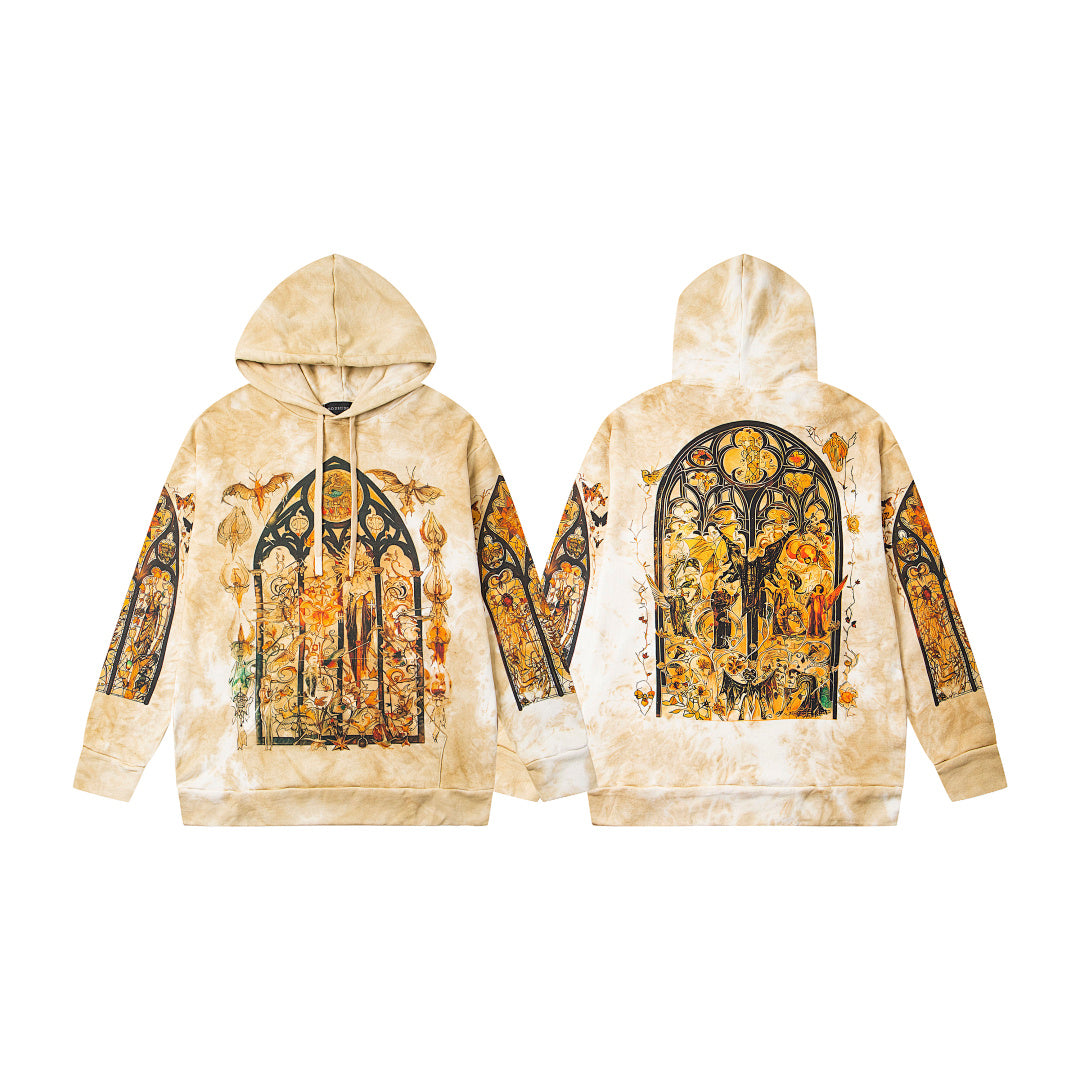 WHO DECIDES WAR TIE‑DYE STAINED‑GLASS PULLOVER HOODIE BEIGE WASH