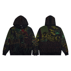 Who Decides War x Pelle Pelle All-Over Embroidered Zip-Up Hoodie - Black Multi