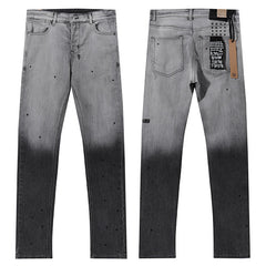 Ksubi Style Gradient Dip Dye Slim Fit Jeans - Light Grey to Dark Charcoal Denim