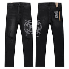 Ksubi Style Star Dollar Crest Printed Slim Fit Jeans - Washed Black Denim